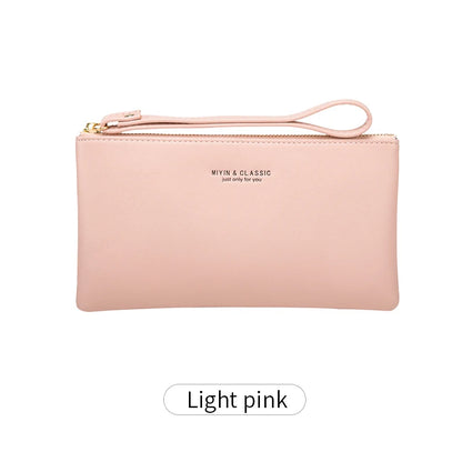 Simple Solid Color Thin Long Wallet PU Leather Large Capacity Zipper Wallet Classic Fashion Womens Handbag Can Hold Mobile Phone.