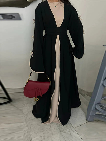 Ramadan Eid Open Butterfly Bow Kimono Abaya Damen Dubai Luxury Islam Muslim Modest Dress Women Kebaya Kaftan Robe Femme Musulman.