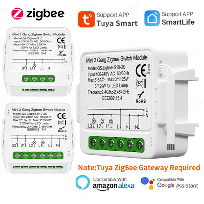 1/2/3 Gang Tuya ZigBee Smart Switch Modul Benötigt Neutralleiter Smart Life App Automatisierung DIY Breaker Funktioniert mit Alexa Google Home.