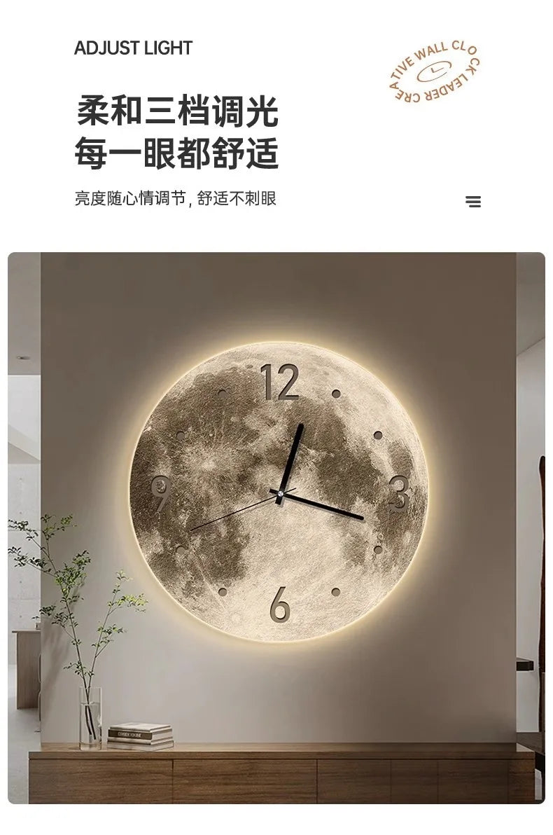 20-Zoll-Mode-Wanduhr, Esszimmer, Wohnzimmer, Mond, die Erde, Modellierung, LED-Licht, geräuschloses Uhrwerk, Schlafzimmeruhr, Wanddekoration