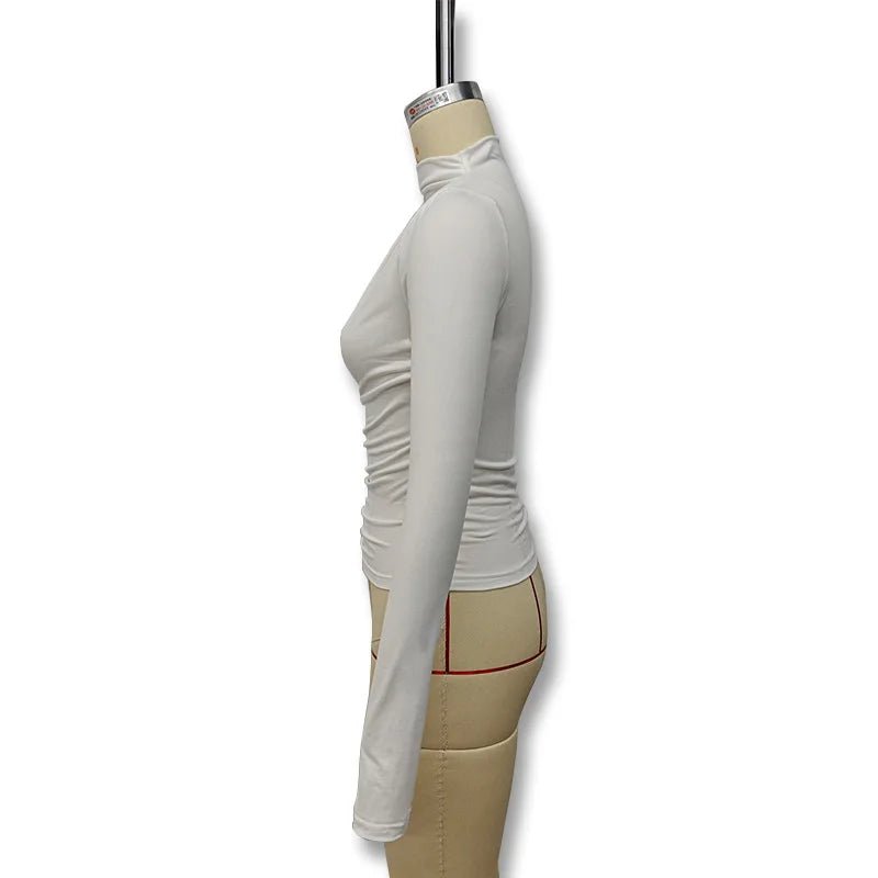 2025 Autumn Solid Color Folds Turtleneck Slim T Shirt Women Long Sleeves Bottoming Shirt Ladies Tee Shirt Tops Camisetas Mujer