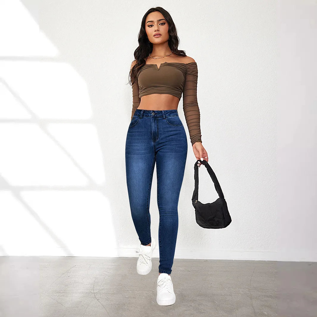 Mom Jeans Women Denim Pant Long Pants Sheath Slim Fit High Waist Straight Trousers Y2k Streetwear Elegant Bodycon Sexy Work.