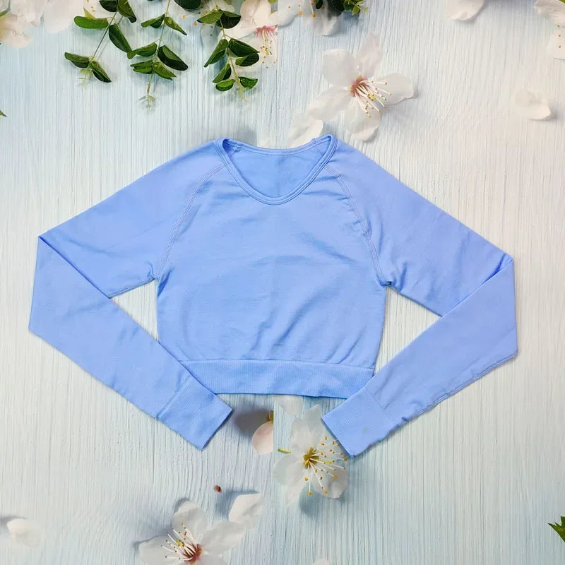 Seamless Women's T-shirt Sports Female Clothing Fitness Long Sleeve Tops with Thumb Hole Gym Running Shirts Workout Sportswear.