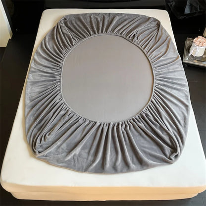 Soft Flannel Fitted Sheet for Winter, Fleece Mattress Protector, Cover with Elastic Band, Bed Linen, Solid Grey, 180x200cm, 1Pc.