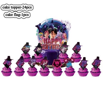 1/25 stücke Dämon Jäger Kuchen Topper Alles Gute Zum Geburtstag Party Kuchen Dekoration Kinder Favor Kpop Dämon Jäger Kuchen Ornamente Baby dusche.