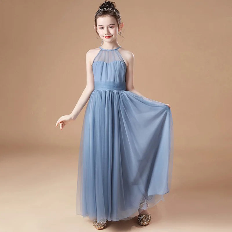 Formelle Kleidung für Kinder, hochwertiges graues Mädchen-Geigen-Performance-Kleid, große Kinder, Orchester-Host-Kleid, Blumenmädchen, Frühling und Herbst.