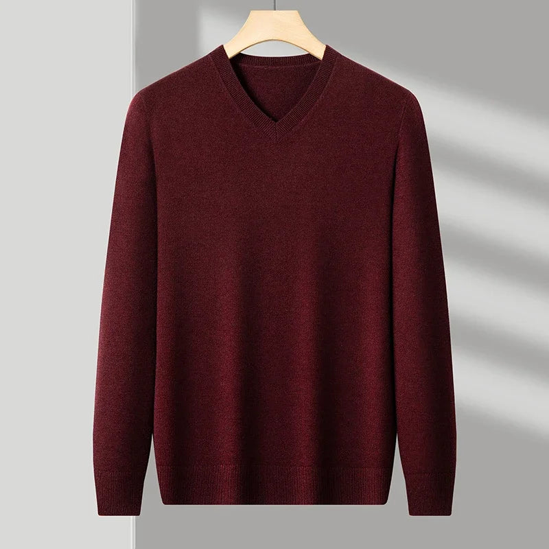 New Sweatwear Men's V Neck Basic Solid Color Sweaters Round Neck Elastic Pullovers Warm Autumn Knitted Oversized Sweater Men