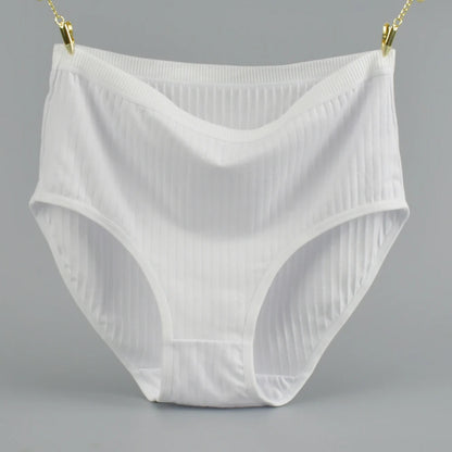 1pc Women's Cotton High Waist Panties – Vertical Stripe Plus Size Underwear Breathable Solid Lingerie Shorts Simple Lady Briefs.