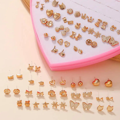 Multicolor 36Pairs Cartoon Hypoallergenic Plastic Stud Earrings Set For Women Girl Cute Animal Flower Ear Wedding Gifts Jewelry.