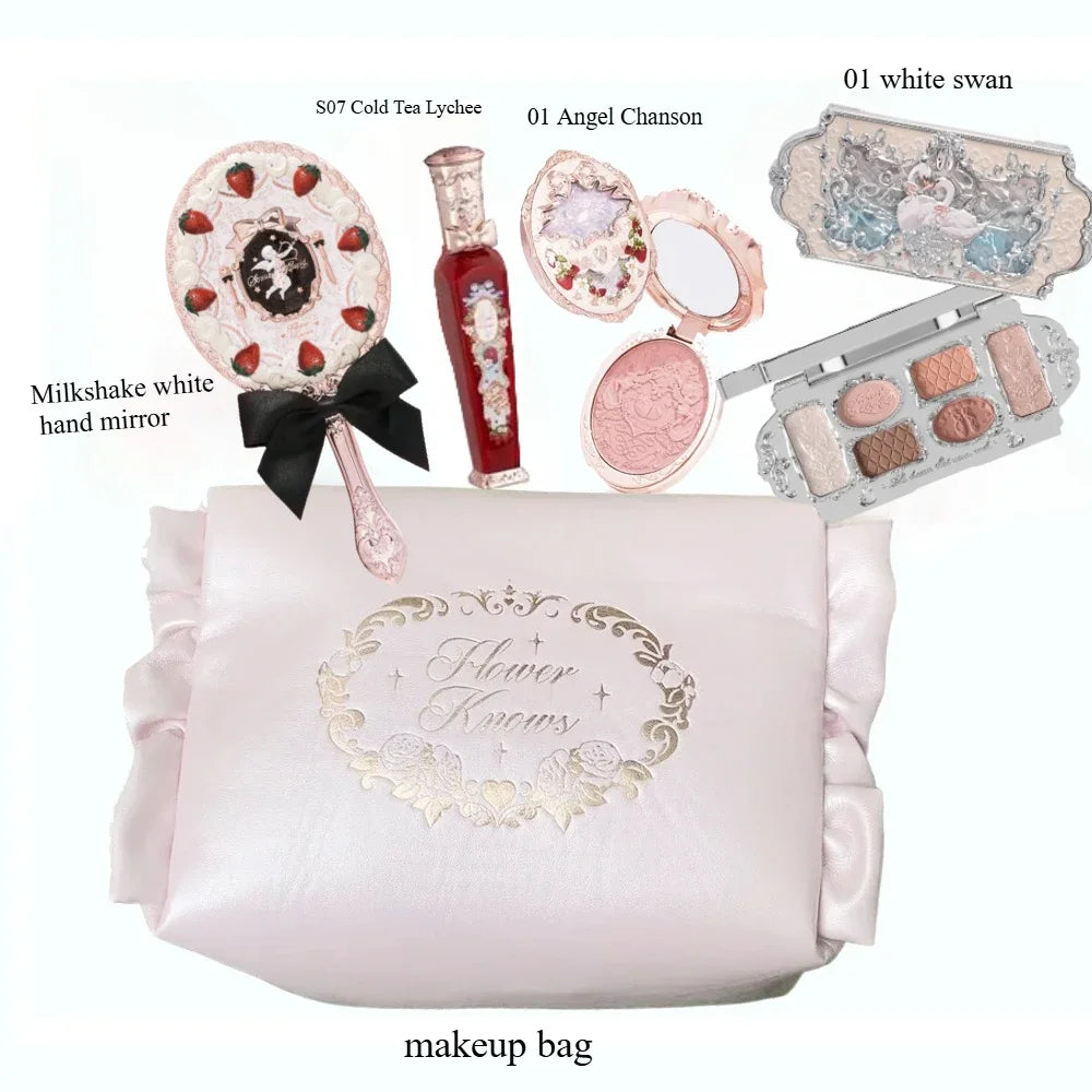 Makeup Set Flower Knows All in One GiftBox Glitter EyeShadow Palette Long Lasting Velvet Lip Cream Matte Blush with Cosmetic Bag.