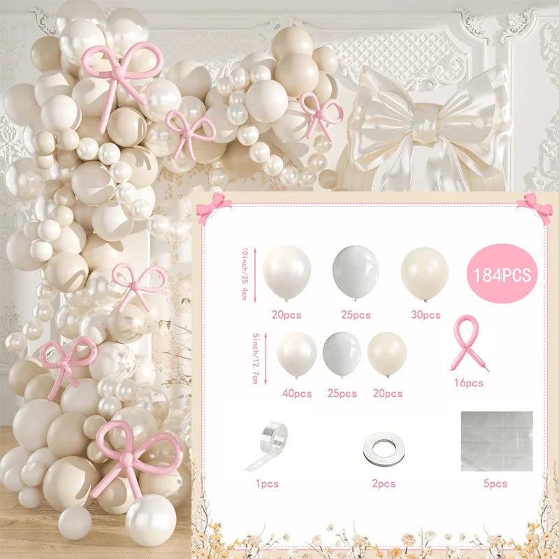 184-teiliges perlweißes Ballon-Girlandenbogen-Set, geeignet für Hochzeit, Braut, Geburtstag, Verlobung, Junggesellenabschied, Dekoration.