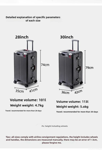 20-Handgepäck, Trolley mit Aluminiumrahmen, PC-Koffer, Reisekoffer mit breitem Griff.