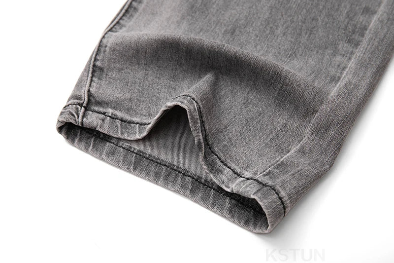 KSTUN Graue Jeans für Herren, Stretch, schmal, gerade, normale Passform, Freizeithose, Sommer-Denim-Hose, Herrenbekleidung, Herren-Jeans, Modemarke.