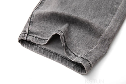 KSTUN Graue Jeans für Herren, Stretch, schmal, gerade, normale Passform, Freizeithose, Sommer-Denim-Hose, Herrenbekleidung, Herren-Jeans, Modemarke.