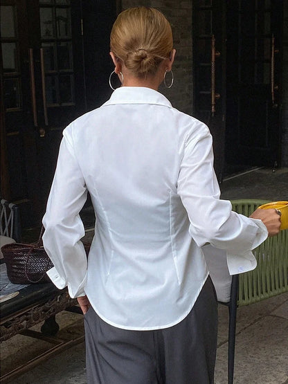 2025 New Spring Autumn Shirts Fashion Women Solid Long Sleeve Single Breasted Slim Blouses Casual Office Lady Commute Outwear.