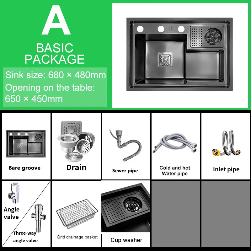 Neues abgestuftes Edelstahlspülbecken für die Küche, multifunktionale Tassenwaschbecken, Geschirrspülbecken, großes Einzelschlitz-Waschbecken