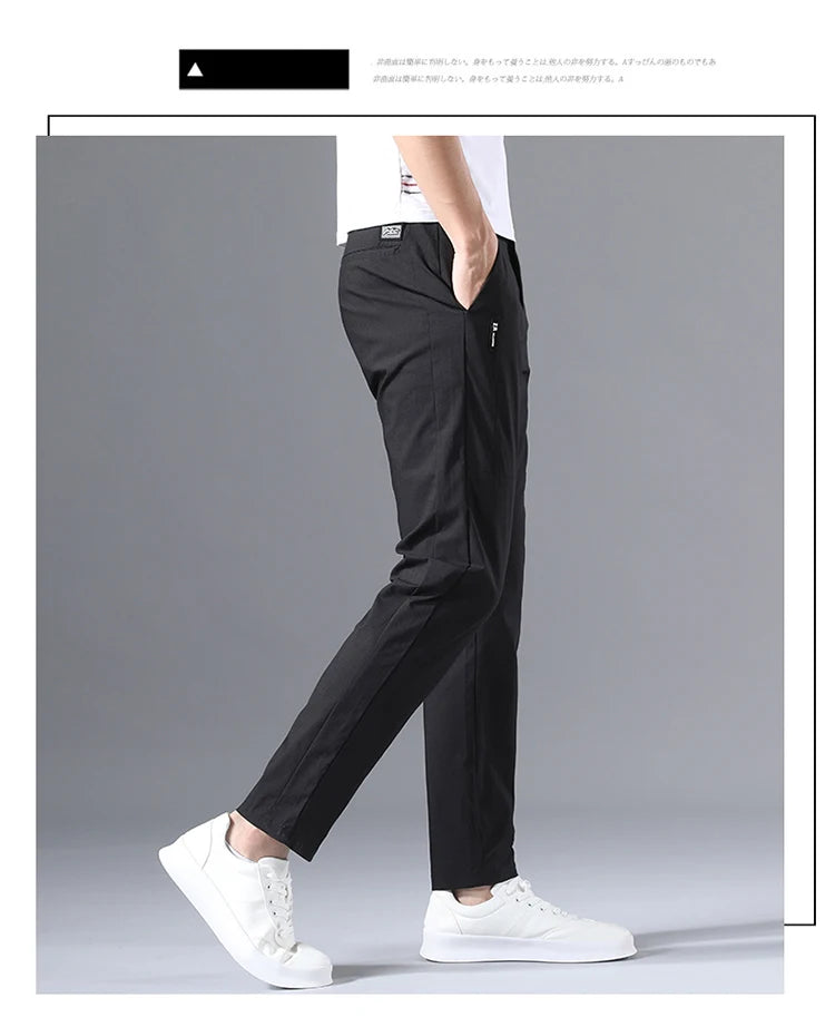 2025 Men's Casual Pants Slim Fit Stretch Classic Chino Trouser Male Stretch Elastic Korean Summer Dress Ice Light Thin Business.