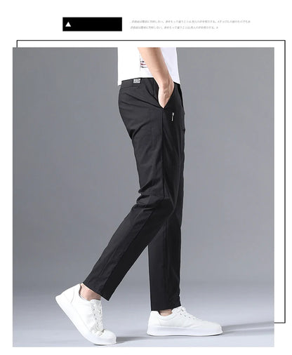 2025 Men's Casual Pants Slim Fit Stretch Classic Chino Trouser Male Stretch Elastic Korean Summer Dress Ice Light Thin Business.
