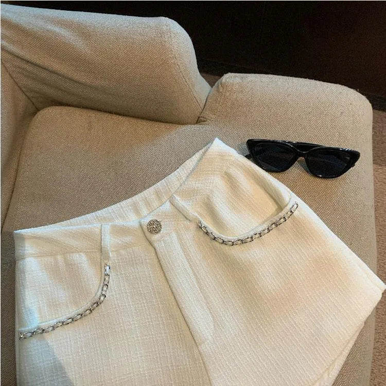 Fashion Tweed High Waist Women Shorts Autumn Winter Slim Office Woolen Black Shorts Women.