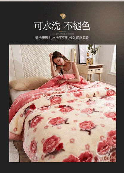 Flannel Blanket Double-deck Washable Quilt Siesta Keep Warm Double Person Thick Winter Soft Comfortable Plush Bed Sheet.