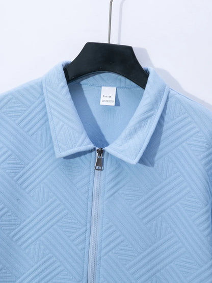 Men's Summer New Style Solid Color Knitted Short Sleeve Cardigan with Long Pants Casual Set Sporty Look from Mainland China.