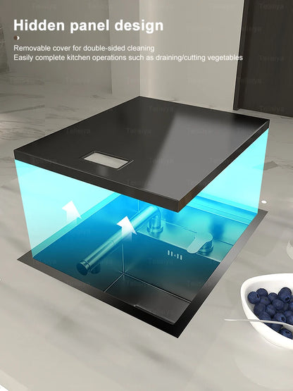 Stainless Steel Kitchen Sink Multifunctional Hot and Cold Water Adjustment Hidden Mini Sink Bar Apartment Hand Wash Basin