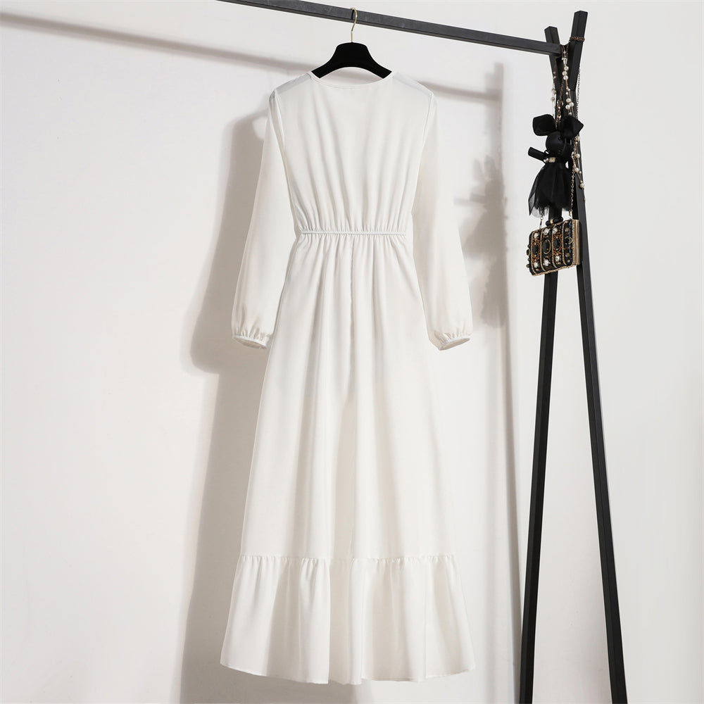 Frühling Herbst Mode weibliche Vestidos solide volle Ärmel O-Ausschnitt lässig Chiffon Kleid Frauen muslimischen langen Kleid Maxi kleider.