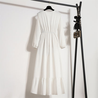 Frühling Herbst Mode weibliche Vestidos solide volle Ärmel O-Ausschnitt lässig Chiffon Kleid Frauen muslimischen langen Kleid Maxi kleider.