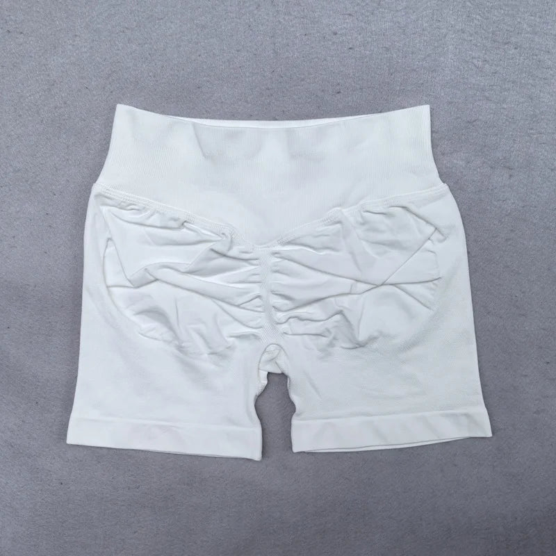 Gym Shorts Women Fitness Sports Biker Shorts 4.5" Low Ribbed Band Yoga Shorts Workout Scrunch Butt Seamless Leggings.