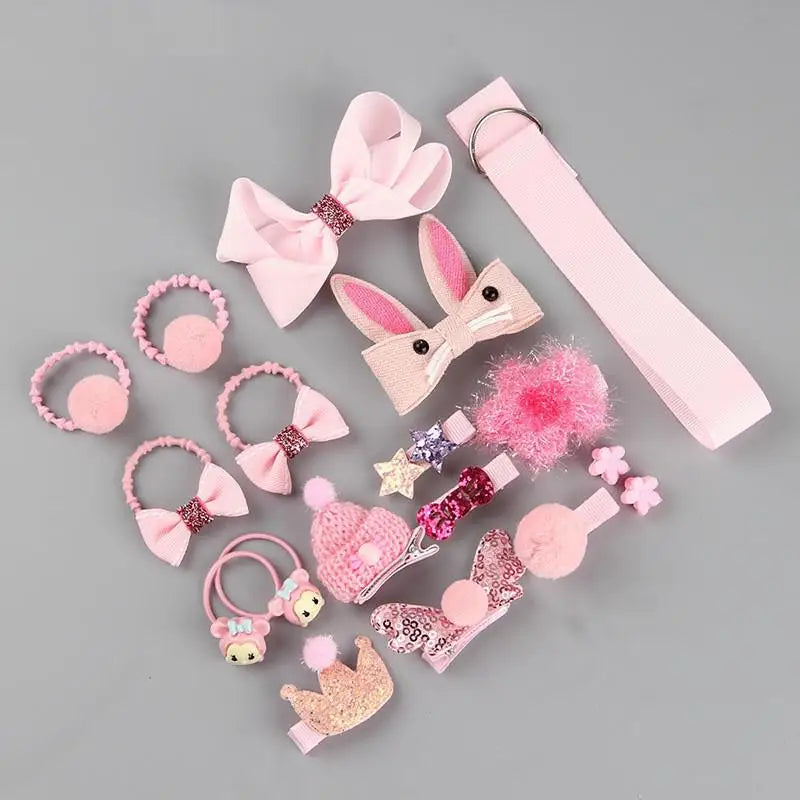18 Pcs Hair Clip Set Cute Hair Accessories Girl Cartoon Hair Clip Headwear Bow Flower Animal Hairpin Hair Ring Box Not Included