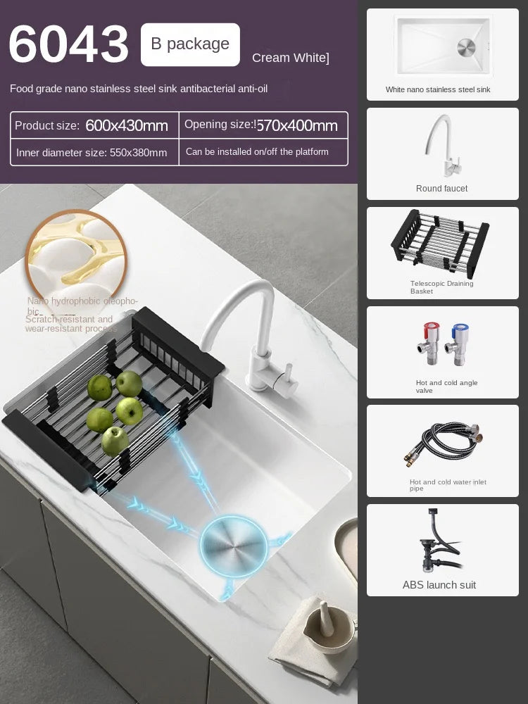 White Stainless Steel Kitchen Sink with Digital Display Multifunction Waterfall Faucet large Wash Basin for Kitchen Accessories