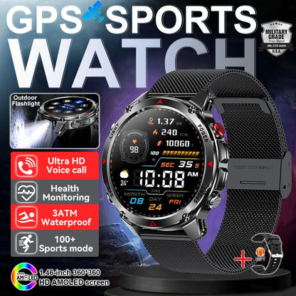 Outdoor Military GPS Smartwatch For Men Build in Dual Band GNSS Compass Altitude 3ATM Waterproof Swimming Smart Watch Women 2025
