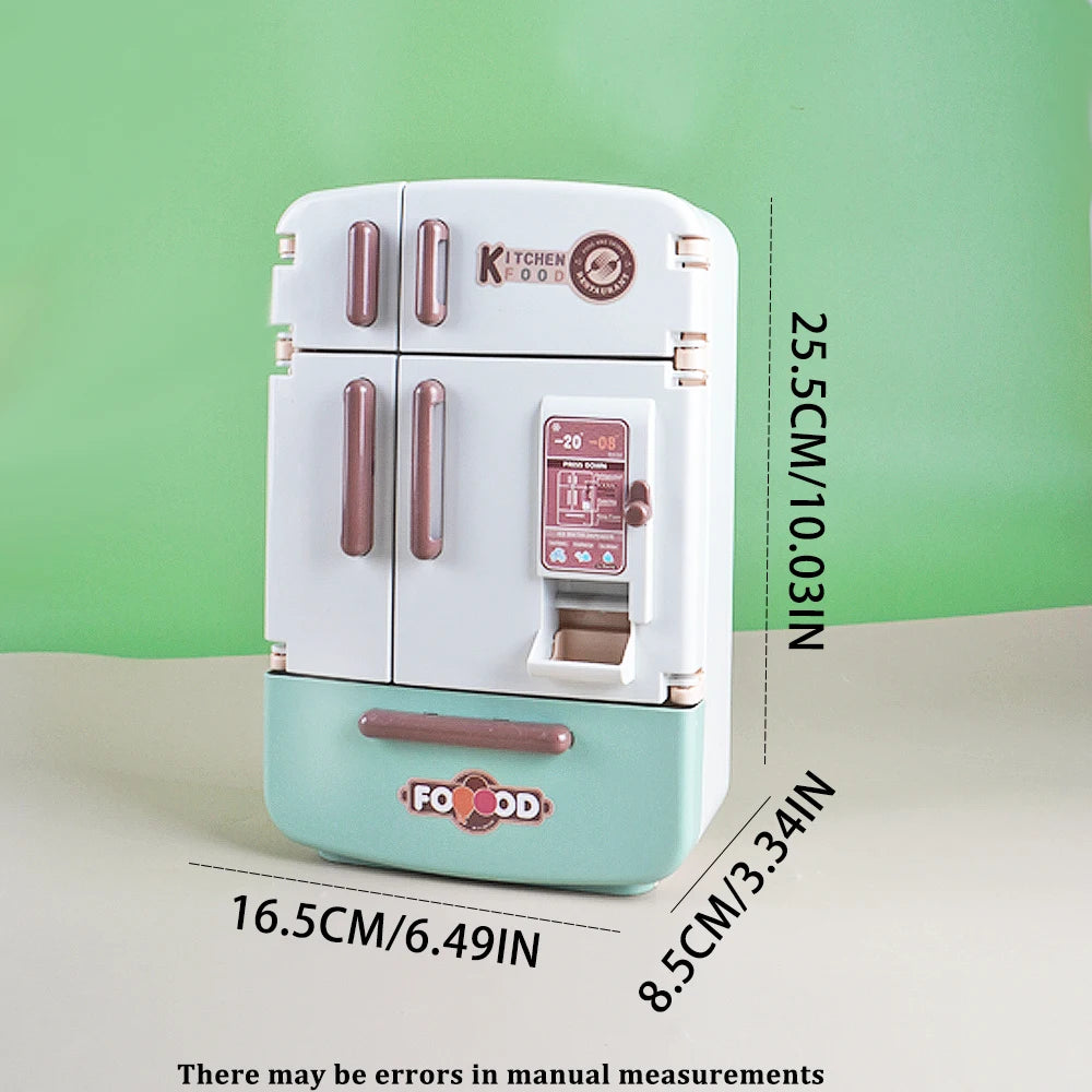 Miniature Mini Food Cooking Set Real Oven Realistic Meals Kids Kitchen Set Double Door Refrigerator With Music And Lights Play.