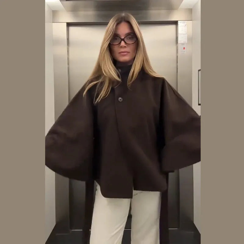 Mode Stehen Kragen Frauen Mantel mit Gürtel Casual Langarm Weibliche Lose Jacken Elegante Herbst Neue Feste Dame Oberbekleidung Straße.