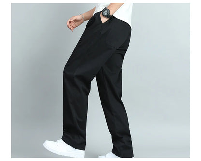 Big Size Mens Casual Pants Relaxed Fit Cotton Trousers Elastic Waist Drawstring Sweatpants Mens Jogger Pants Summer Spring.