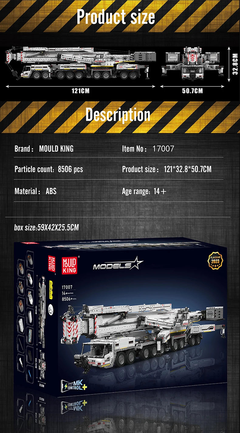 Mould King 17007 17008 Technical Truck Building Block Remote Control Liebherred LTM 11200 Crane Model Kids Christmas Car Toys.