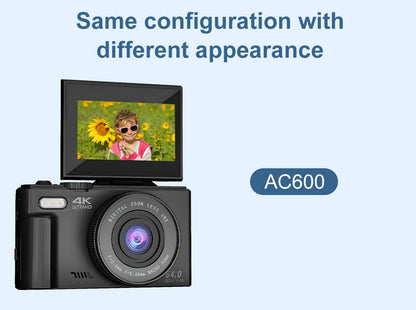Ourlife AC600 Digital Camera 4K 64MP UHD Cameras 18X Digital Zoom 180° Flip Screen Vintage Vlogging Camera for YouTube Autofocus.