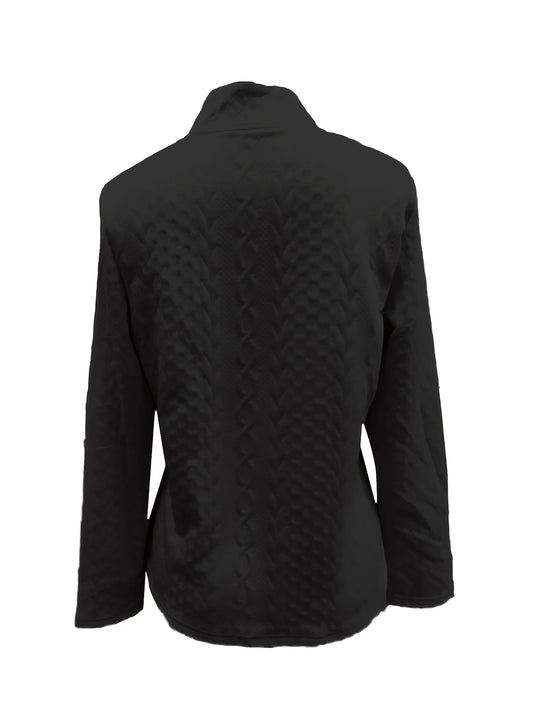 Herbst Winter Frauen Jacke Slim Fit Metall Knöpfe Stehkragen Lange Ärmel Jacquard Mantel Einfarbig OL Pendeln Mantel Für Arbeit