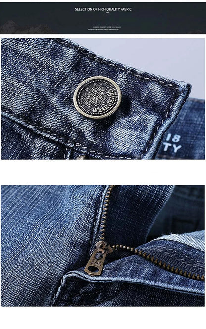 Male  All-match Brand Trousers Four Season Men's High Quality Jeans  Business Casual High Waist Denim Pants Simplicity Cool