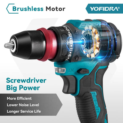 YOFIDRA 2-in-1 bürstenloser Elektroschrauber Handheld Sechskantbohrer Schraubendreher Home Power Tool Set für Makita Akku Pin