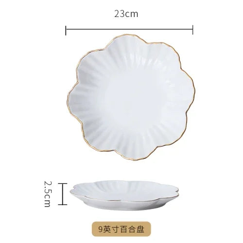 European Golden edged ceramic plate creative home serving plate special-shaped ceramic cutlery dinner plates fruit snack plates.
