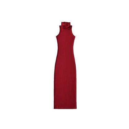 Rot Dünne Sexy Rollkragen Midi Kleid Frauen Abend Party Damen Elastische Hüfte Wrap Elegante Bodycon Kleider Y2k Kleidung.