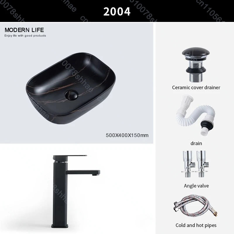 Luxuriöses Vintage-Keramikgefäßwaschbecken für Badezimmer, Waschtisch, Kunstbecken über der Theke, Waschbecken mit Abflusszubehör, Arbeitsplatte