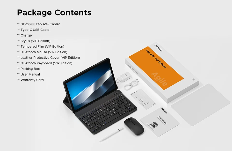 DOOGEE Tab A9+ 2 IN 1 Smart Tablet 11'' Screen Android 15 20GB RAM(4+16) 64GB ROM 8580mAh Battery Dual Speakers Widevine L1