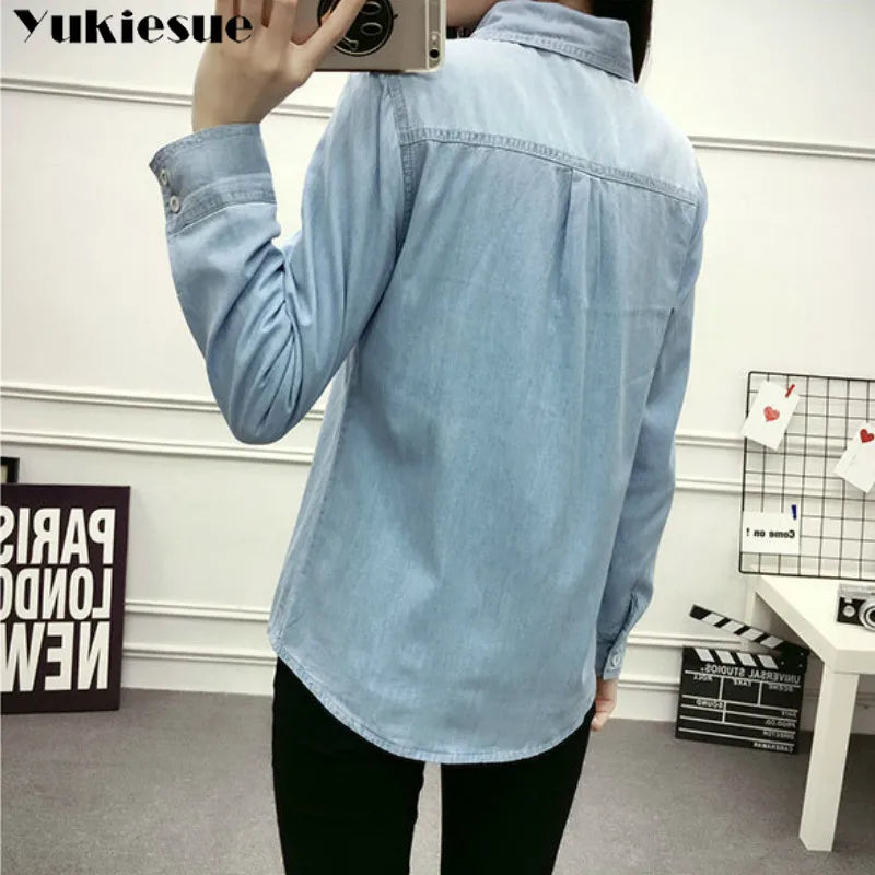 2022 Casual winter Autumn warm thick fleece denim Blouses Women Ladies Tops Women Blouses Long Sleeve Shirt clothe S-3XL.