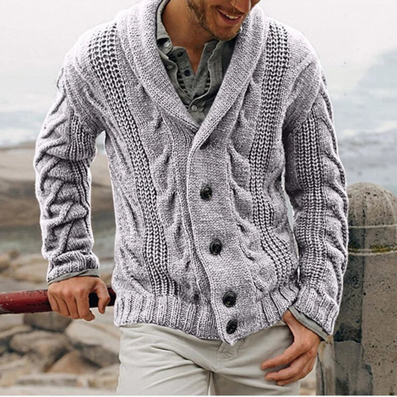Knitted cardigan men's single-breasted loose models coarse needle sweater men's spring and fall outer wear.