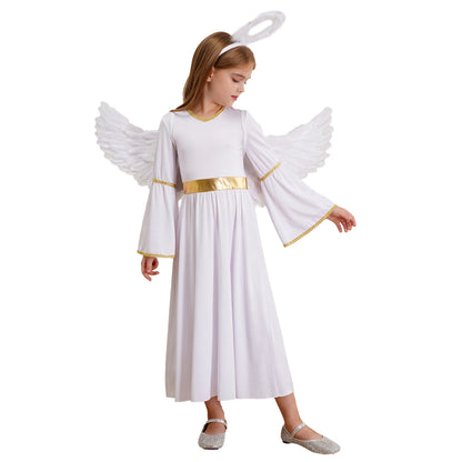Kinder Mädchen Engel Kostüm Weiß Griechischer Gott Robe Halloween Cosplay Kleid Rollenspiel Karneval Performance Kleid mit Flügeln Dress Up