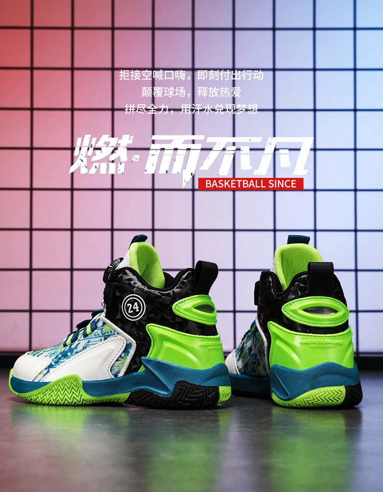 Children's Autumn New Rotary Buckle Mesh Breathable Basketball Shoes Boys Fashion Trend Sneaker Anti Slip Running Footwear 31-40.