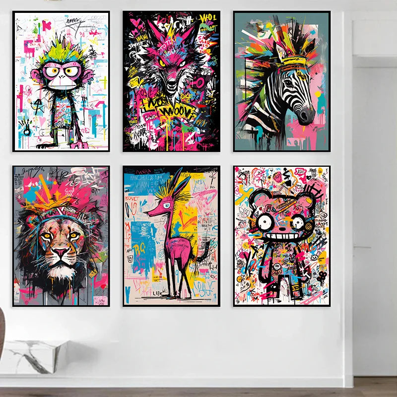 Animation Room Decor Animals Decoration Wall Art Coloured Home Decorations Canvas Painting Graffiti Cartoon Painted Decororation.