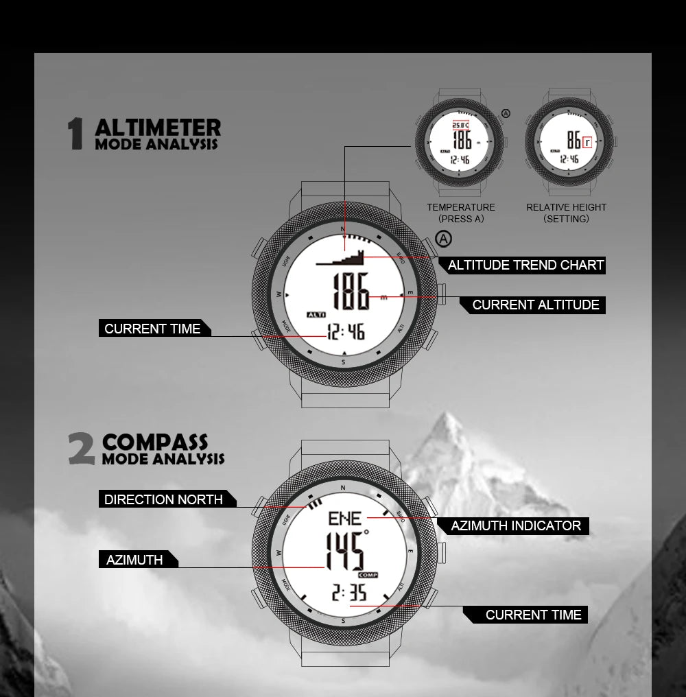 NORTH EDGE APACHE-46 Men Digital Watch Outdoor Sports Running Swimming Outdoor Sport Watches Altimeter Barometer Compass WR50M.